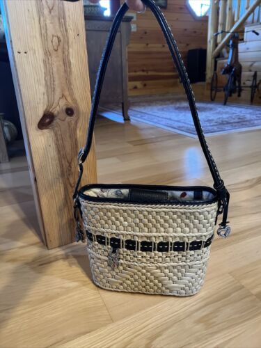 BRIGHTON WOVEN BASKET STRAW LEATHER CHRISTOPHER REEVES CHARMS TOTE BAG HANDBAG - Picture 2 of 20