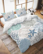 Duvet Cover Set California King Size Nautical Coastal Ocean Coral Comforter Sets
