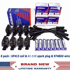 OEM AcDelco 8 PACK UF413 Ignition Coil + 41-110 Spark Plug + 9748UU Wire Fit GMC