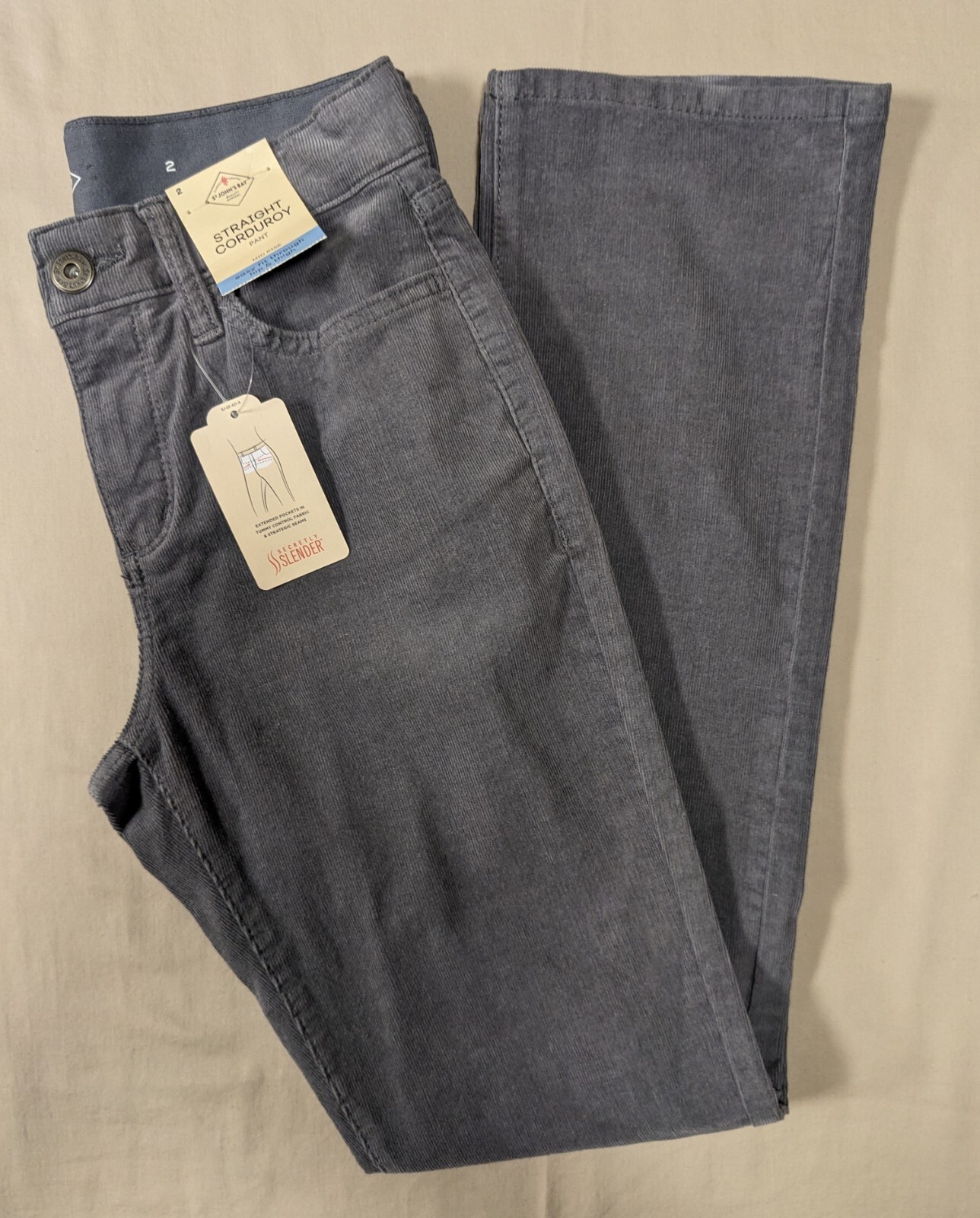 NWT: St. John's Bay Gray Straight Leg Corduroy Pants - Size 2