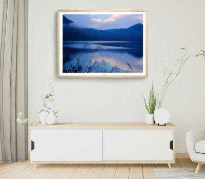 Mountain Print, River Wall Art, Cloudy Sky View Framed Nature Wall Art, Natural