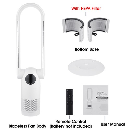 Bladeless Floor Fan Cool Heat Airflow 9H Timer Remote Touch Control Home Office - Picture 6 of 10