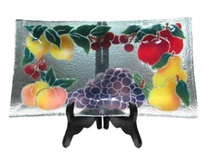 Peggy Karr Fused Glass Fruit 14" Long Rectangular Platter NWOT