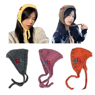 Winter for Triangle for Head Scarf Handmade Crochet Ear for Protection Flower Pa