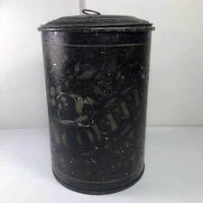 Antique Civil War Era Toleware Japanned Tin Coffee Canister W/lid Tole Ware