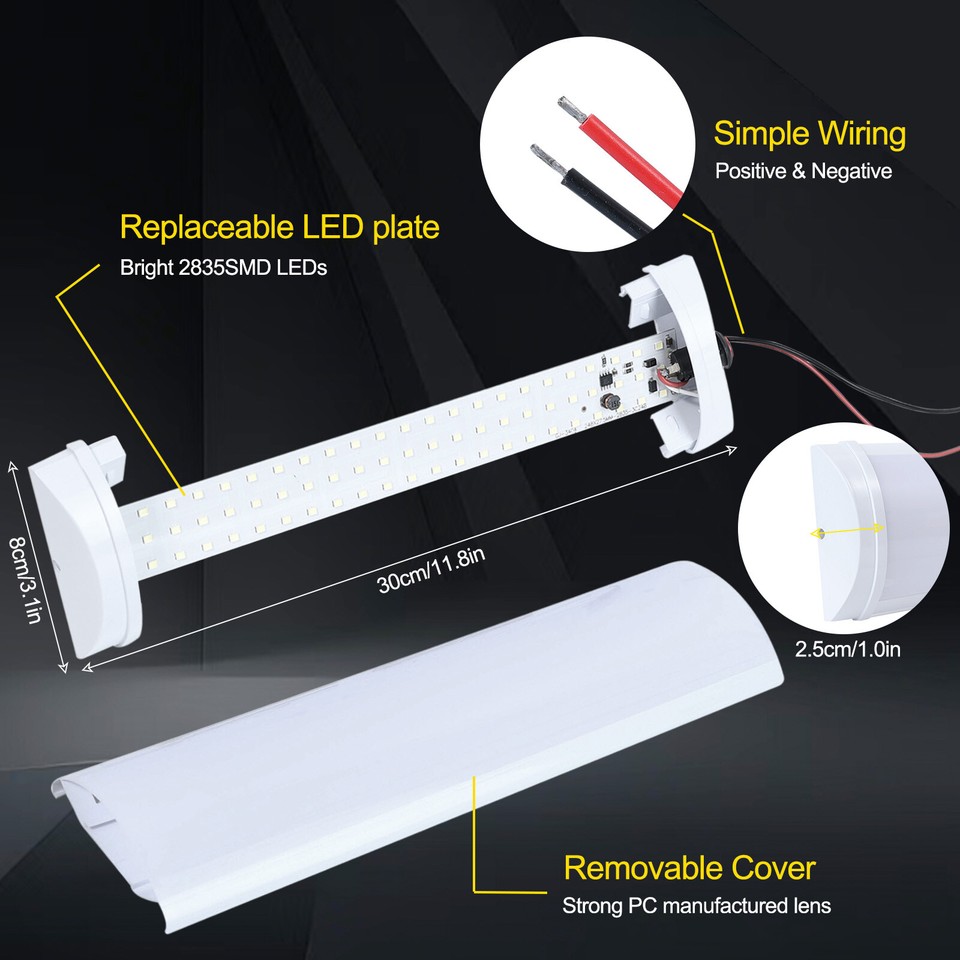 2X Interior 12V LED Light LED Strip White Light Switch Enclosed Cargo