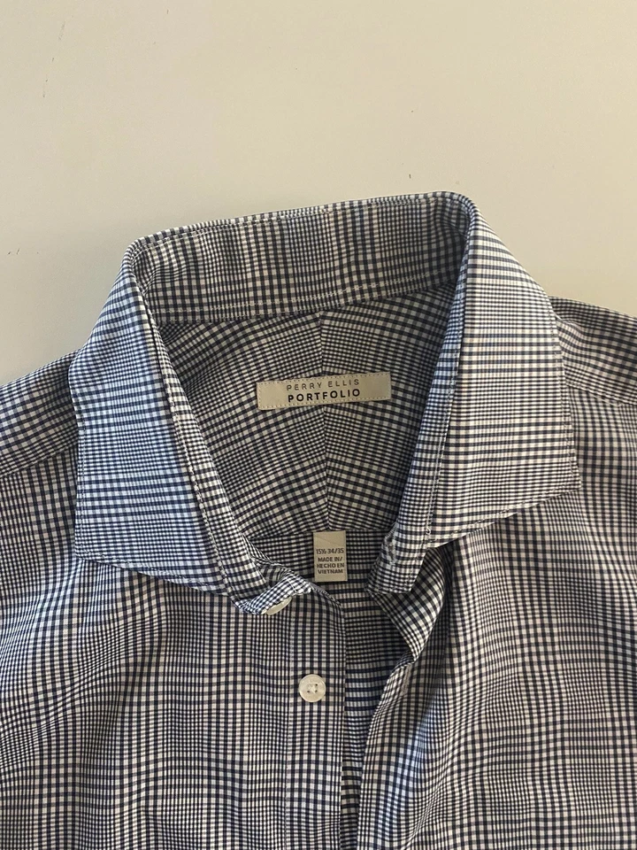 CAMISA MANGA LARGA PERRY ELLIS Poli Cuadros Mediana M 15,5 x 34/35  Foto 4 de 4