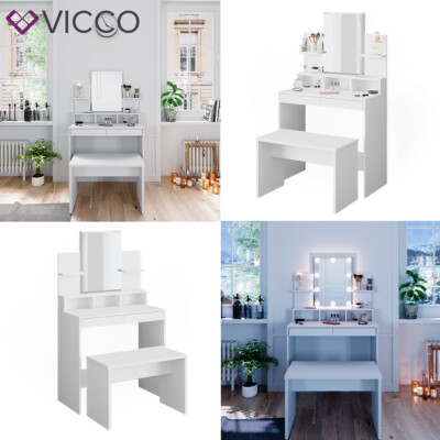 Vicco Coiffeuse Anthracite 120cm avec éclairage LED, Anika | Coiffeuse