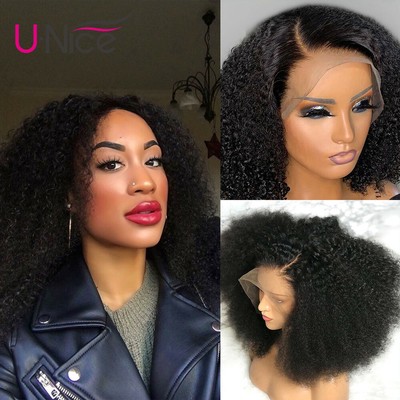 Unice 14 Inch Human Hair Curly Lace Font Afro Kinky Curly Wigs
