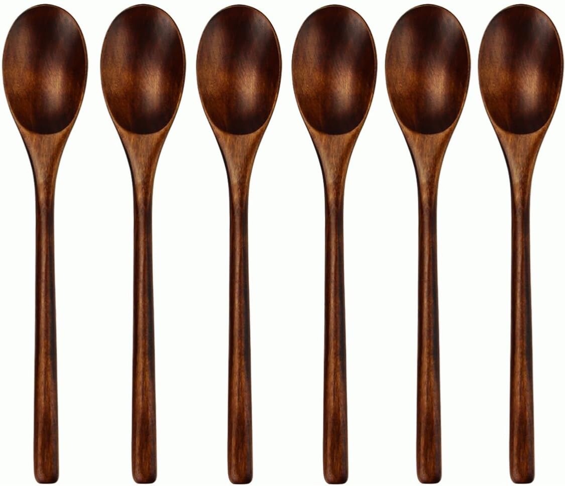 6PCS - Wood Spoons Soup  Eco Friendly Japanese Tableware Natural Ellipse Wooden