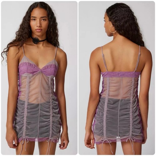 Urban Outfitters Purple Lilac Marina Sheer Ruched Mini Dress Size XS - Picture 16 of 16