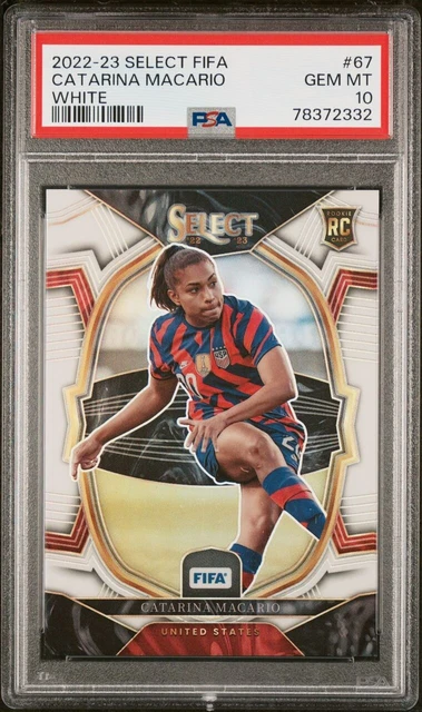 Catarina Macario 2022-23 Select Fifa Terrace 67 White Prizm /20 Rookie RC PSA 10