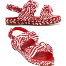 ANTOLINA PARIS Espadrilles Flat Sandal sz 37 Cotton Braided Genuine Red Leather