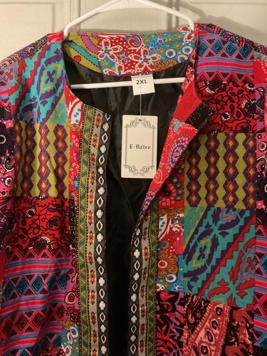 E-Retro Patchwork Bold Color Lightweight Cotton Jacket Size 2XL - Picture 3 of 11