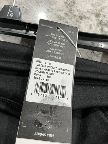 adidas Girls' Super Star Tight Legging Black/White Size Large (14) - Picture 6 of 6