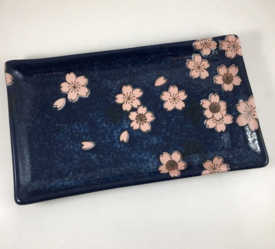 SET of 2 Japanese 8.5'' x 5'' Ceramic Sushi Plate Sakura Cherry Blossom JAPAN MADE