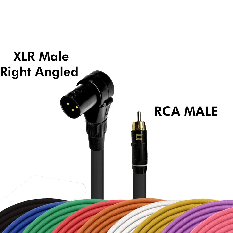 Right Angle 3-Pin XLR Male - RCA Unbalanced Mono Cable Custom Length, Color Cord - Image 2 of 4