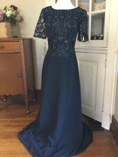 NWT JJ's HOUSE Blue Sequin Embroider Lace Lined Long Wedding Evening Dress 4