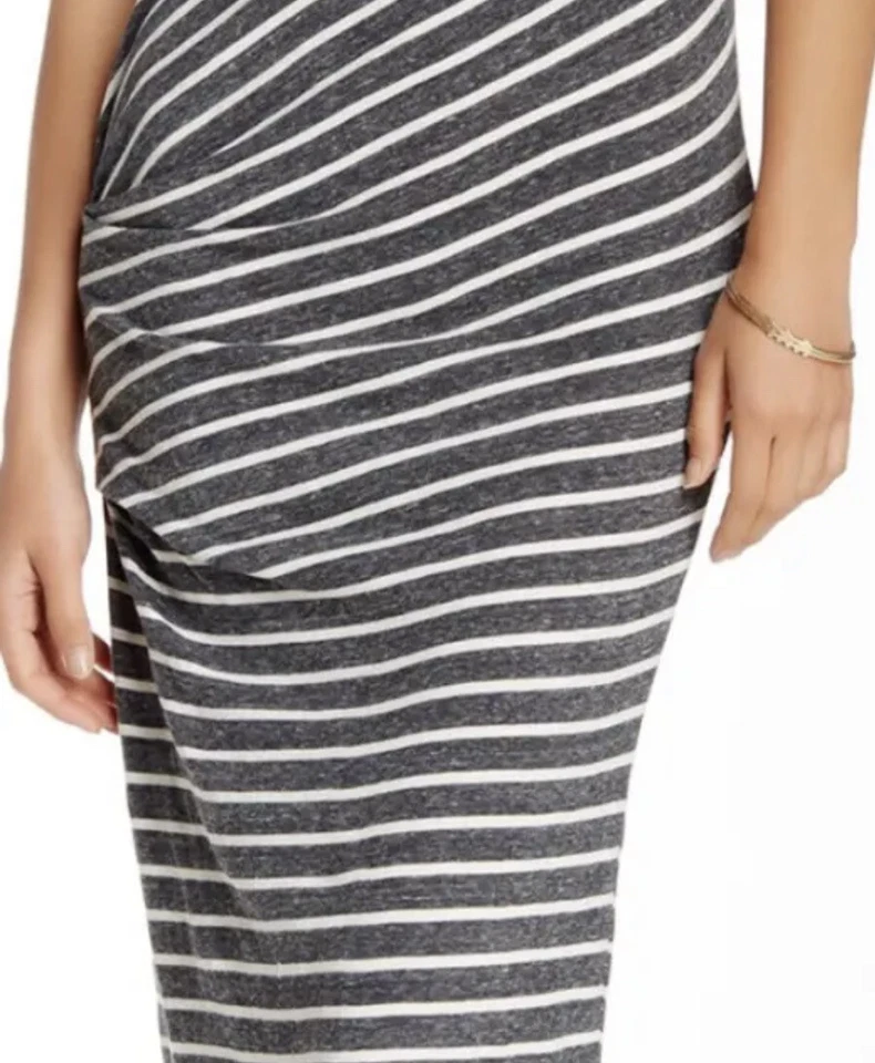 Maxi Vestido Para Mujer James Perse Rayas S/S Acanalado Brezo Carbón Talla 4 (XL) NUEVO CON ETIQUETAS Foto 4 de 4