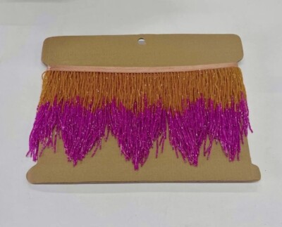 5 Yards-6'' ORANGE/FUCHSIA AB Ombre Glass BUGLE Bead CHEVRON Beaded Fringe Trim