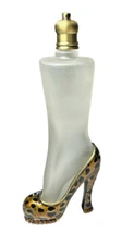 Perfume Bottle Glass and Enamel Leopard Print High Heel Shoe, Crystals. New