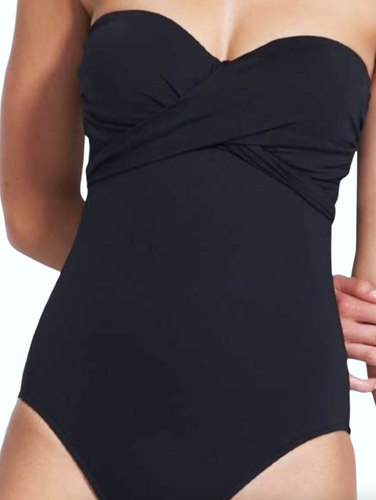 NEW SEAFOLLY BLACK MULTI WRAP FRONT MAILLOT ONE PIECE SWIMSUIT SZ US 6 C/D - Picture 4 of 17