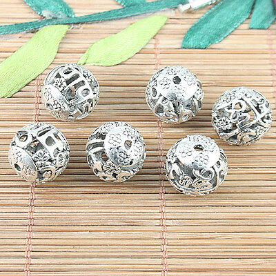 10Pcs Tibetan Silver Round Metal Carved Flower Hollow Spacer Bead Jewellry F2999 