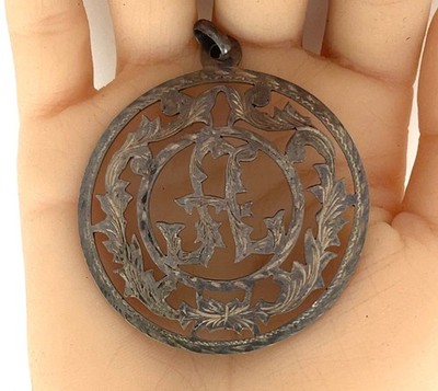 Vintage Mexico BFD Signed Sterling Silver A Letter Round-Shaped Pendant .9 