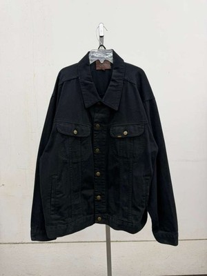 Vintage Lee Trucker Jacket Mens 2XL Black Denim Long Sleeve Collar Button Front