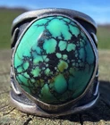Vintage Navajo Sterling Silver Cigar Band Ring Polychrome Spiderweb Turquoise