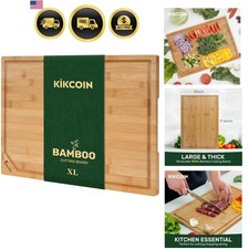 Bamboo Cutting Boards for Kitchen, Extra Large Wood Cutting Board with Deep J...