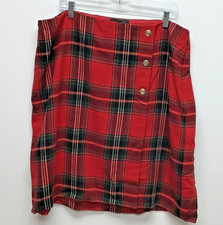 Talbots Classic Plaid A-Line Skirt Red Tartan Wool Blend Faux Button Front 18W