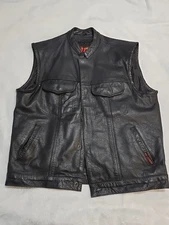 Hot Leathers Vest Mens Large Black Leather Motorcycle Biker Classic