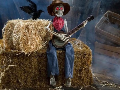 Skeleton Playing Banjo Animated Halloween Decoration Bluegrass Music Animatronic