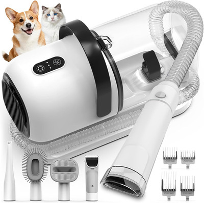 Dog Grooming Vacuum, All-In-One Pet Grooming Kit with Hair Clipper & Shedding Br