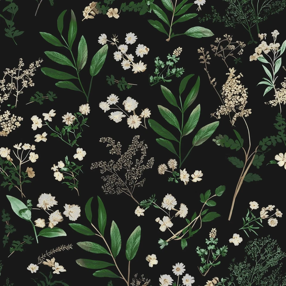 Papel Pintado Floral Oscuro Pelar y Pegar - Diseño Hoja Verde Vintage, Sel Impermeable Foto 2 de 4