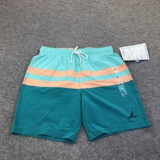 Nautica Swim Shorts Mens Medium Aqua Stripe Mesh Lined Quick Dry Trunks