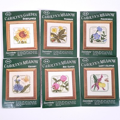 Carolyn's Meadow Cross Stitch Kit Lot of 6 Serendipity Designs 4x4'' Vintage 1999