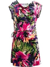 Womens Pink Purple Abstract Floral Flower Animal Tunic Dress Medium