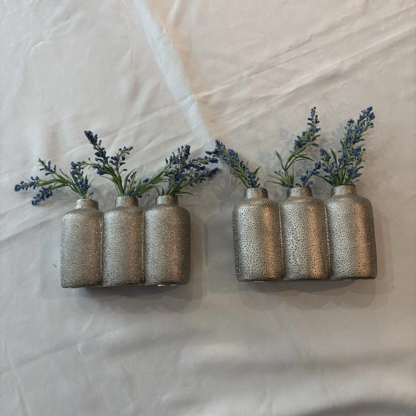 Set Of Two Trio Vases Silver Tone Pebble Home Decor Modern
