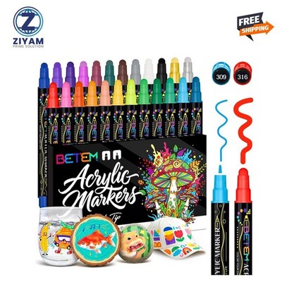 Betem 24 Colors Dual Tip Acrylic Paint Pens 1 Count (Pack of 24), Multicolor