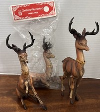 Vtg Celluloid Hard Plastic Reindeer See Photos Lot x 3 MCM Christmas Decor