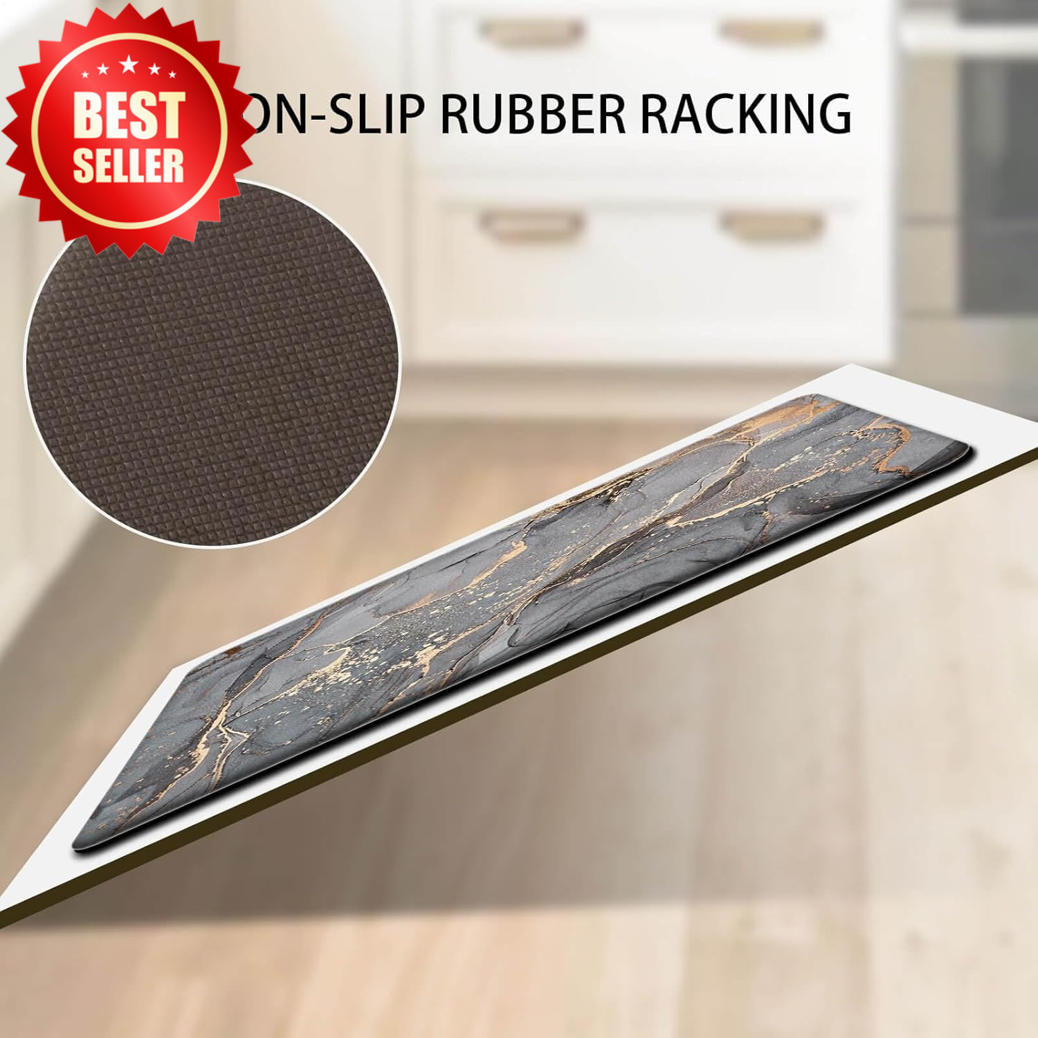 2pc Grey Kitchen Mat Set Anti Fatigue Non-Slip Waterproof Memory Foam Rug