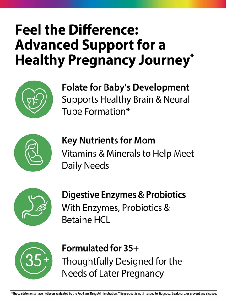 Nutrición pre y postnatal | 35+ mamá y bebé | 60 cápsulas veganas | de Rainbow Light Foto 4 de 4