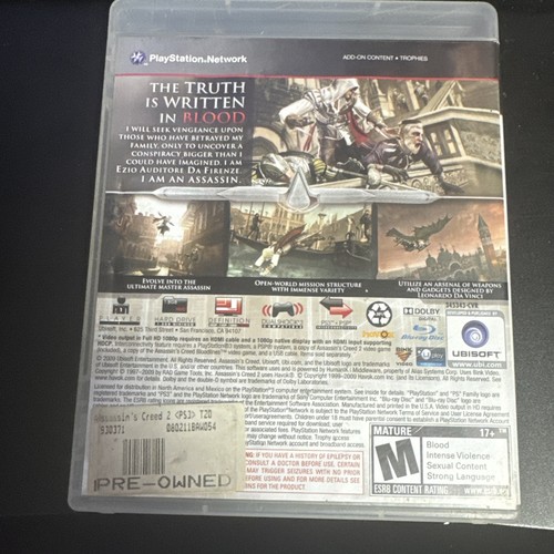 Assassin's Creed II 2 PS3 2009 Video Game Sony PlayStation 3 w/ Manual Tested! - Picture 2 of 4