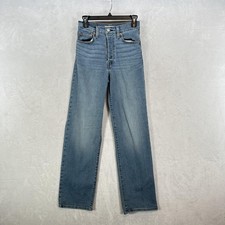 Levis Ribcage Straight Jeans Womens 26 Blue High Rise Button Fly Denim Pants