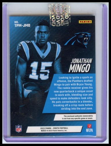 2023 Panini Zenith #TPM-JMO Jonathan Mingo Turning Pro Memorabilia Prime #/50 - Picture 2 of 2