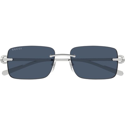 GUCCI GG1703S 003 Silver Metal Blue Lens Rimless Sunglasses