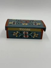 Small Hinged Vintage Wooden Trinket Box Norwegian Norway Rosemaling Floral