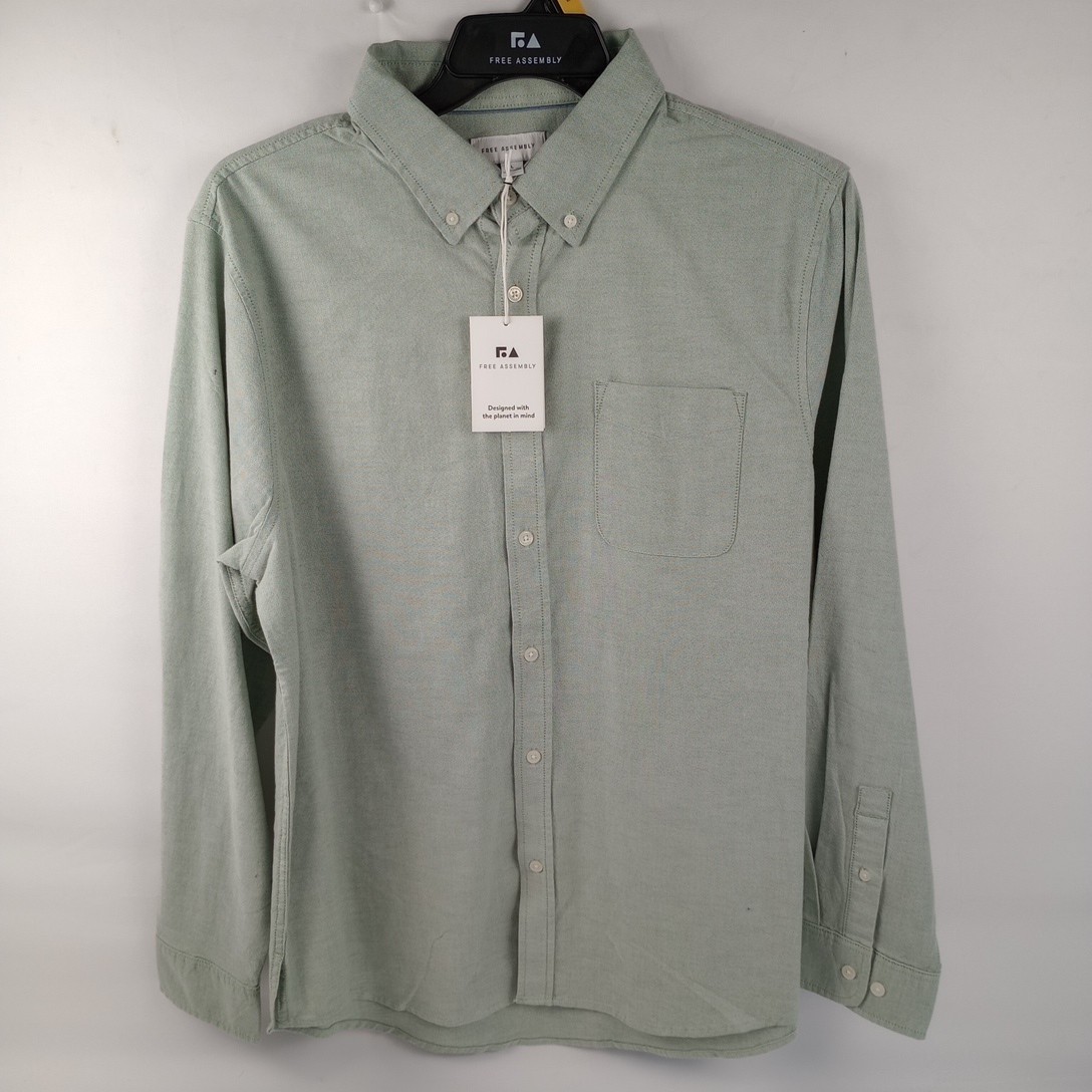 Free Assembly Shirt Mens Large Button Up Long Sleeve Stylish Green NEW